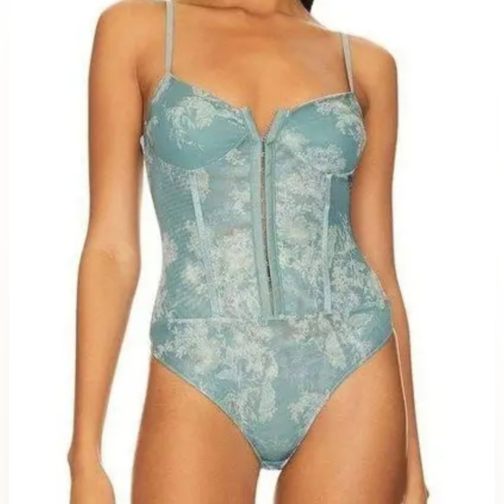 Free People Intimately Night Rhythm Corset Bodysuit - L/XL Sage
